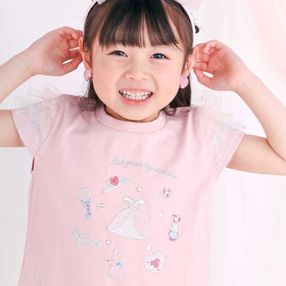 【スラプリ】チュールスリーブ天竺半袖Tシャツ(80~130cm) ブルー 80cm