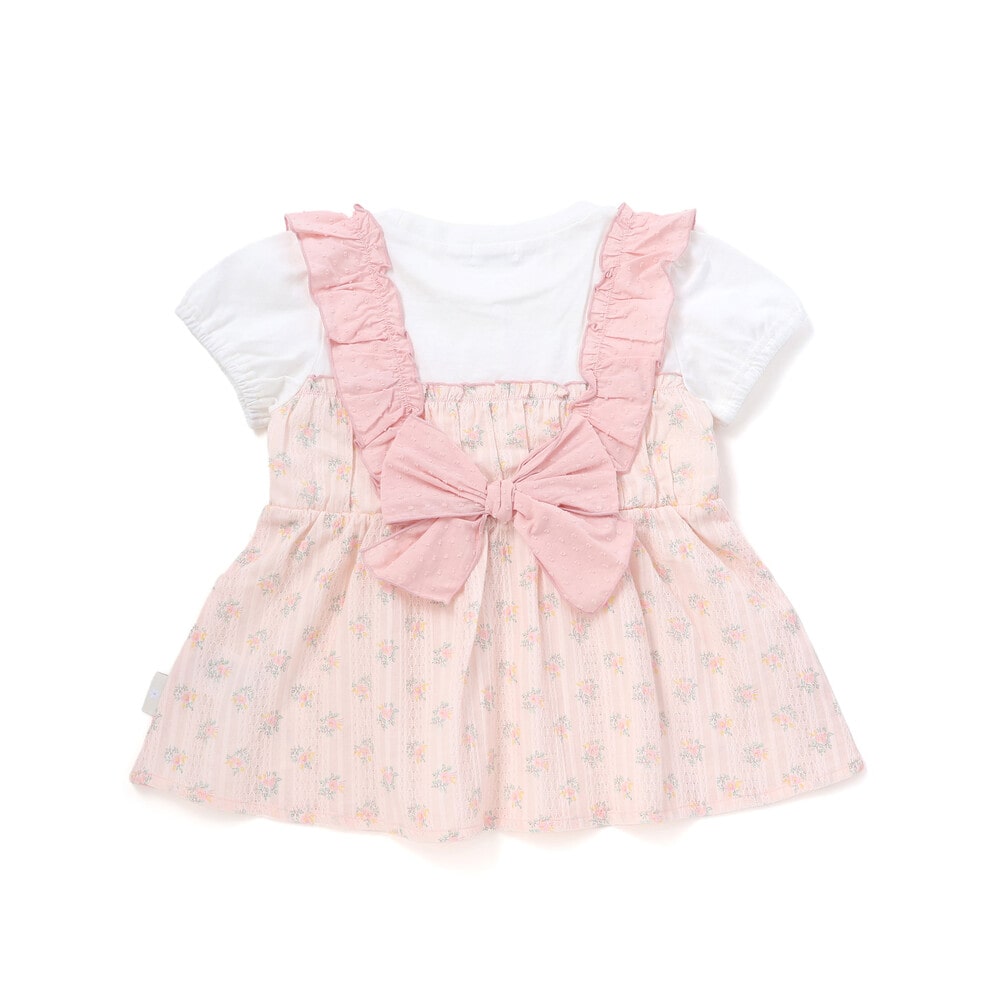 肩フリル花柄レースドッキング半袖Tシャツ(80~130cm) イエロー系 80cm