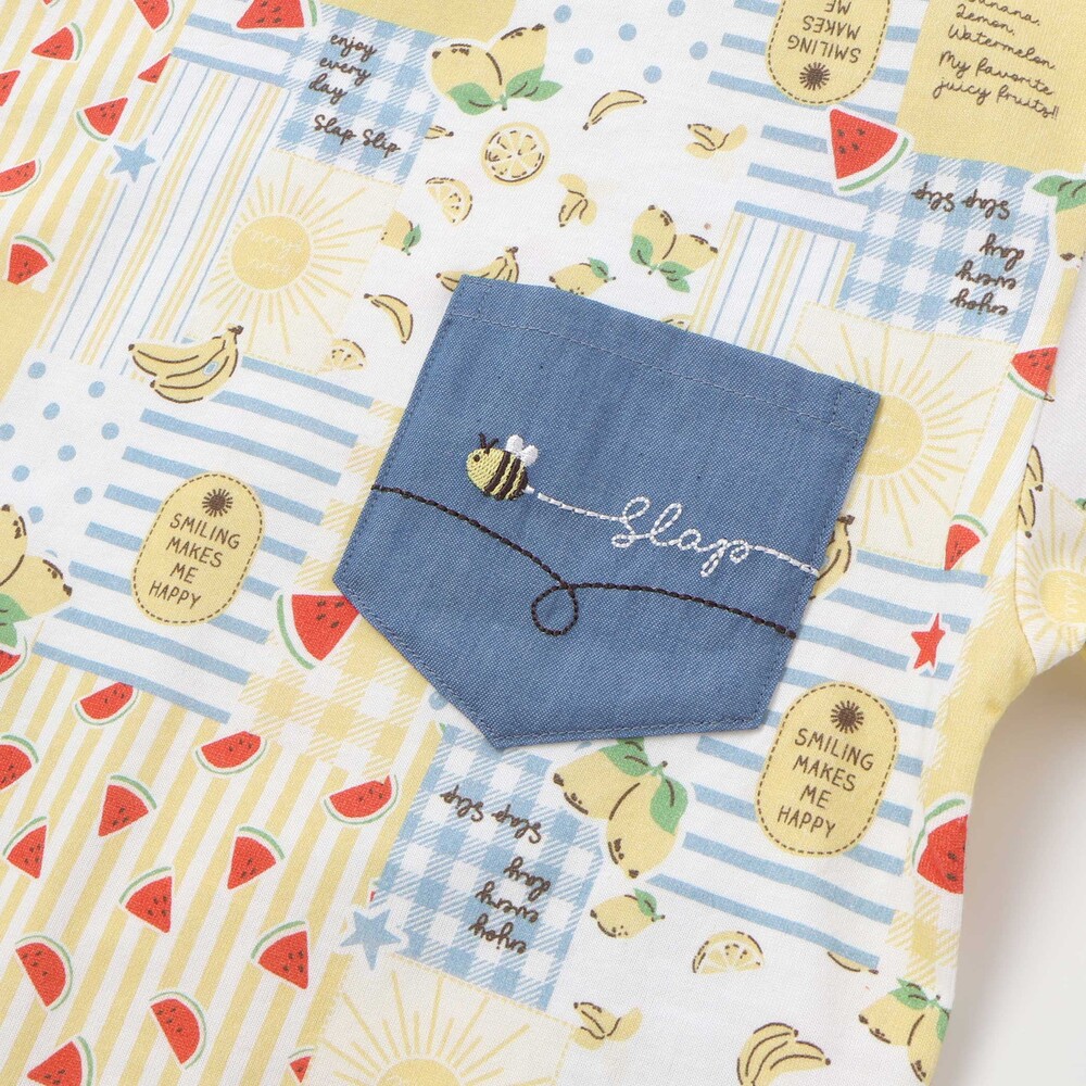 総柄プリント胸ポケット刺しゅう半袖Tシャツ(80~130cm) イエロー系 80cm
