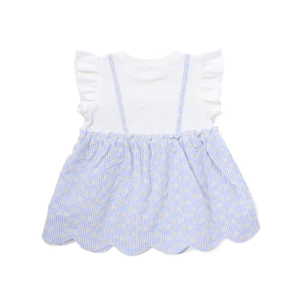 【お揃い】スカラップキャミストライプ&ドビー半袖Tシャツ(80~130cm) ネイビー 80cm