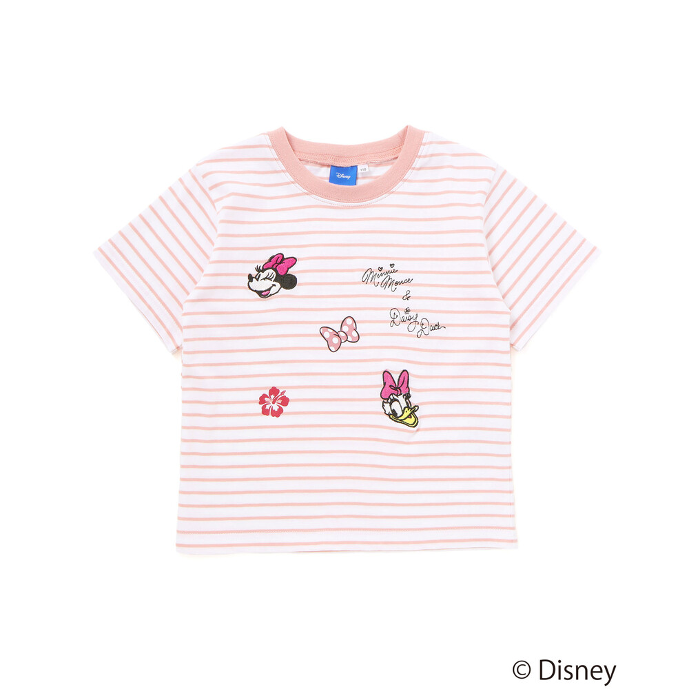 【ディズニーコレクション】キャラクター刺しゅうボーダー半袖Tシャツ(80~130cm) ピンク系 80cm