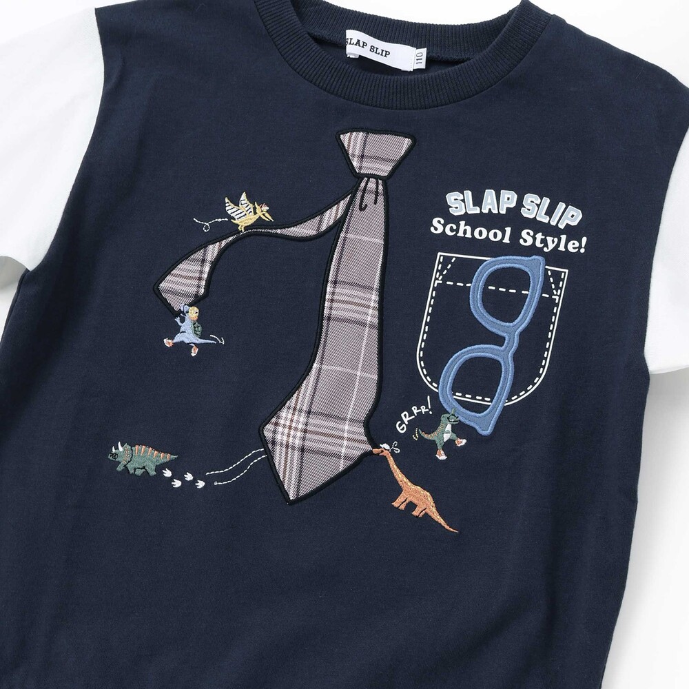ネクタイメガネパッチ袖切り替え長袖Tシャツ(80~130cm) ネイビー 80cm
