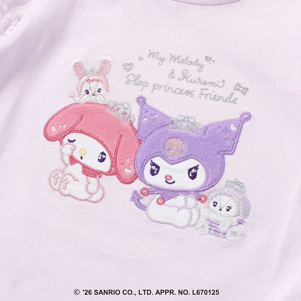 【サンリオキャラクターズxSLAPSLIP】パッチ刺しゅう肩フリル長袖Tシャツ(80~130cm) パープル 80cm