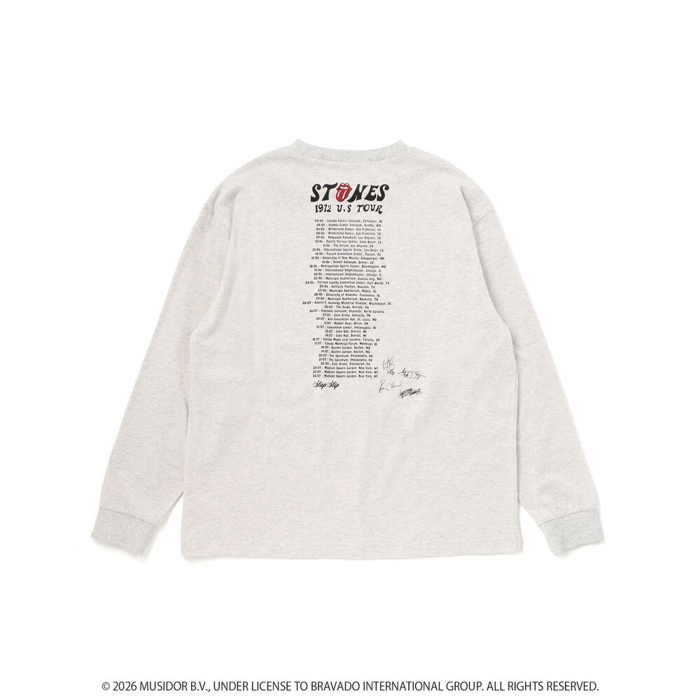 【ザ・ローリング・ストーンズxSLAP】フロントxバックロゴプリント長袖Tシャツ大人 オフホワイト ワンサイズ