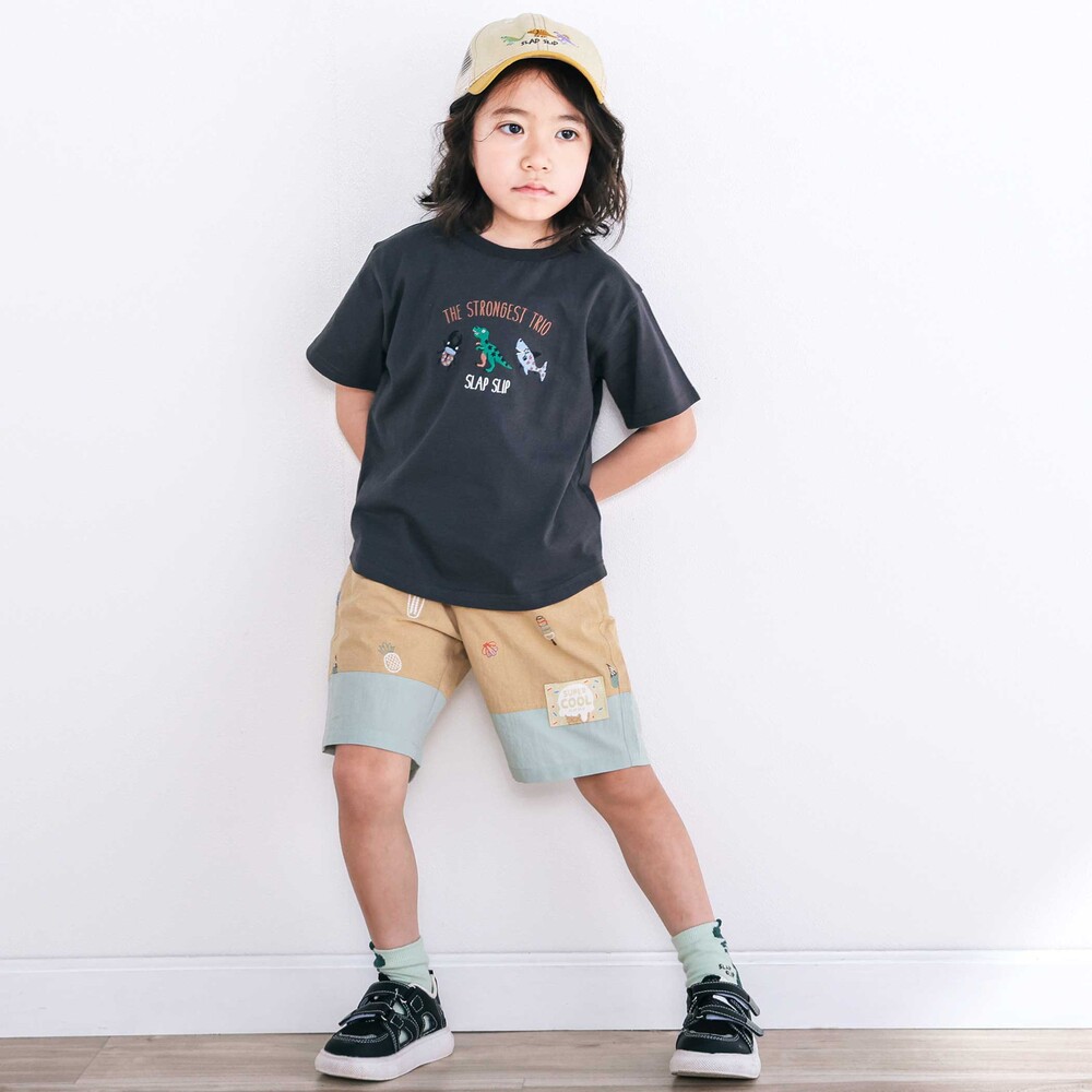 【スララク/吸汗速乾/接触冷感/オーガニックコットン】わくわく男の子半袖Tシャツ(80~130cm) ホワイト×恐竜の水兵さん 80cm