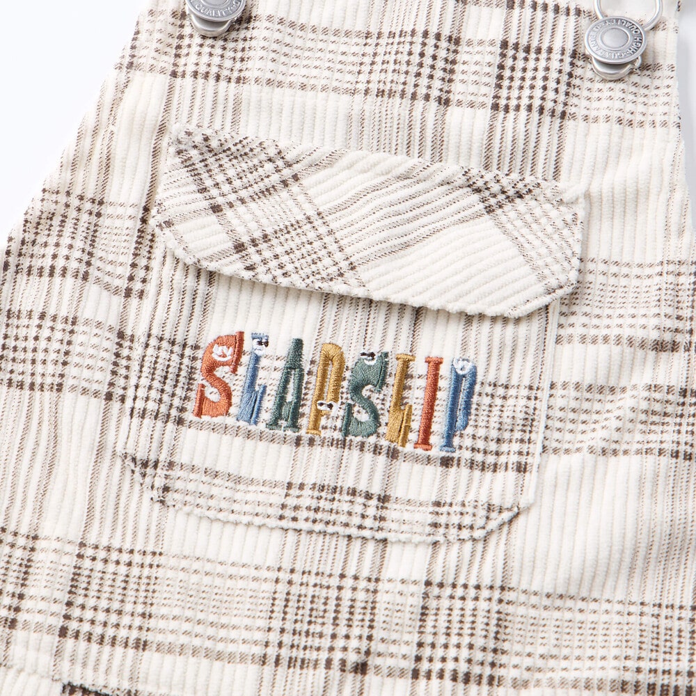 フラップ胸ポケット付きチェックサロペット(80~120cm) オフホワイト系 80cm