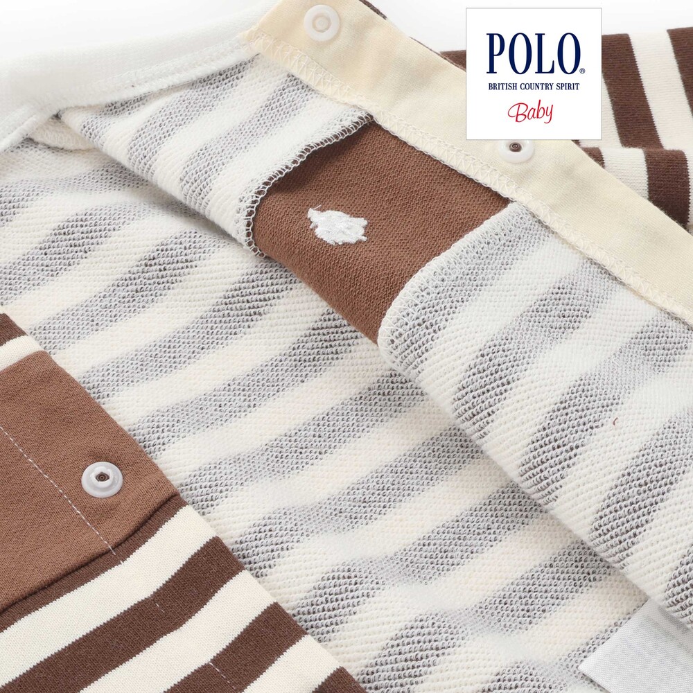 【POLO BCS(ポロ・ビーシーエス)×SLAP SLIP】胸元切り替え裏毛カバーオールベビー(60~80cm) オフホワイト系 60cm