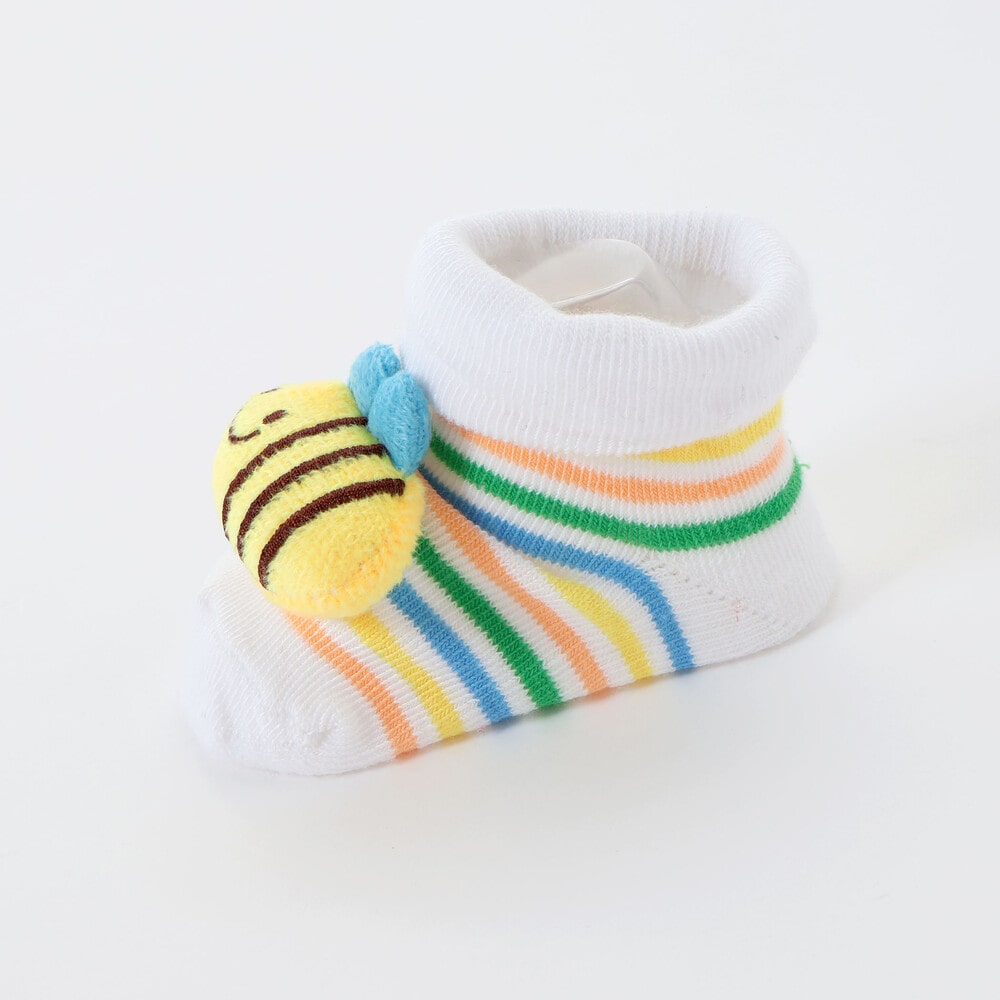 イチゴ・クマ・ハチモチーフ付きカップソックスベビー オフホワイト ワンサイズ