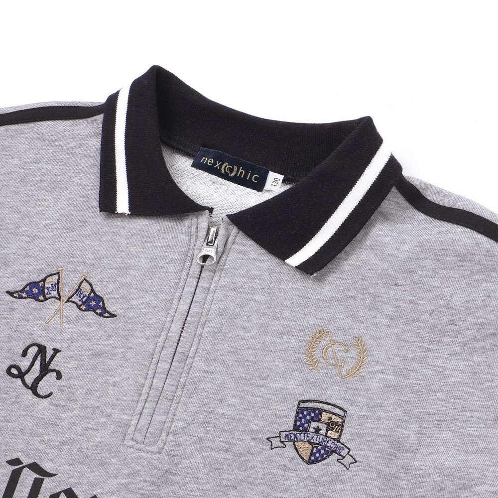 ミニ裏毛ハーフジップロゴ刺しゅうポロシャツ(110~150cm) グレー 110cm