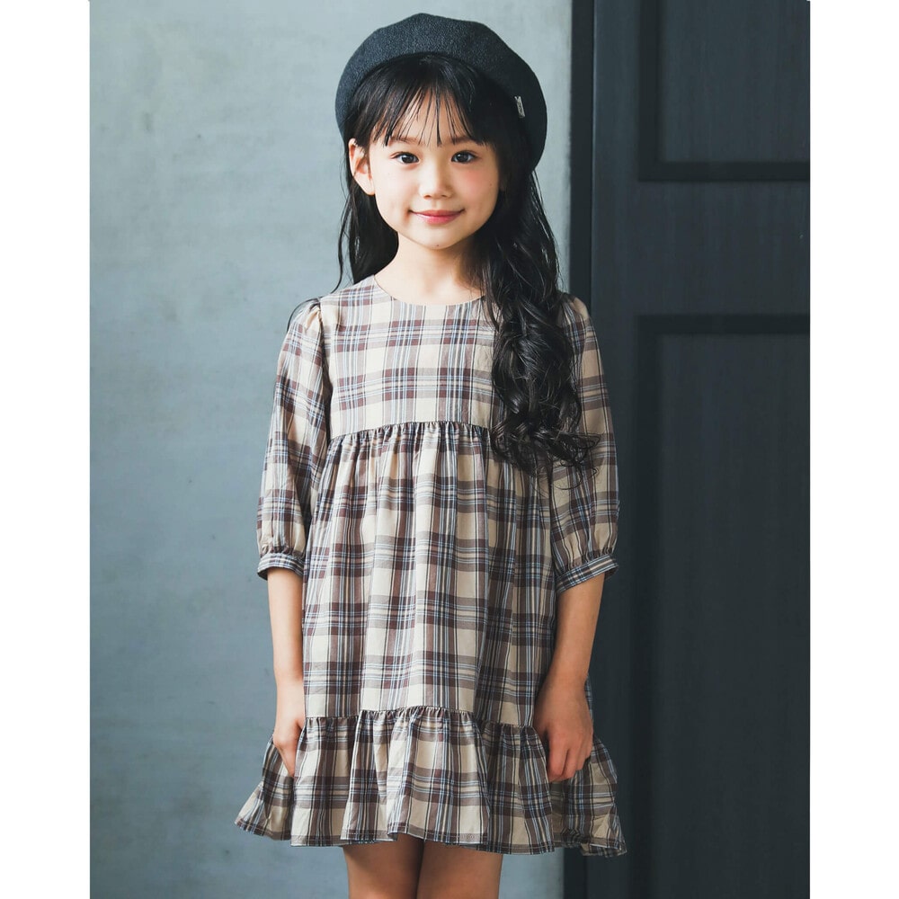 ビエラ チェック ギャザー ひざ上丈 ワンピース 90 140cm 90cm ベージュ系 ワンピース 子供服べべの公式通販サイト Bebe Mall