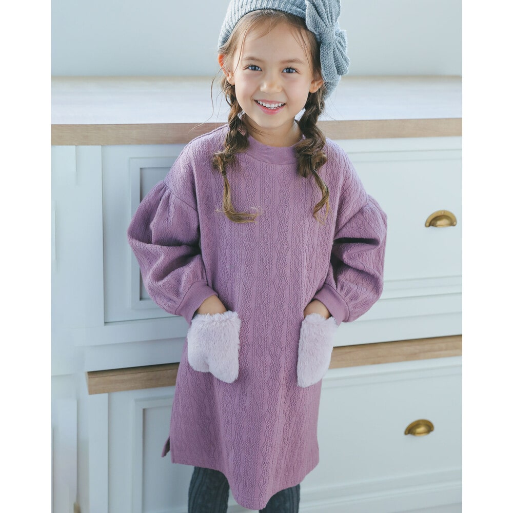 ケーブル ジャガード フェイク ファー ポケット ワンピース 90 150cm 90cm ピンク ワンピース 子供服べべの公式通販サイト Bebe Mall