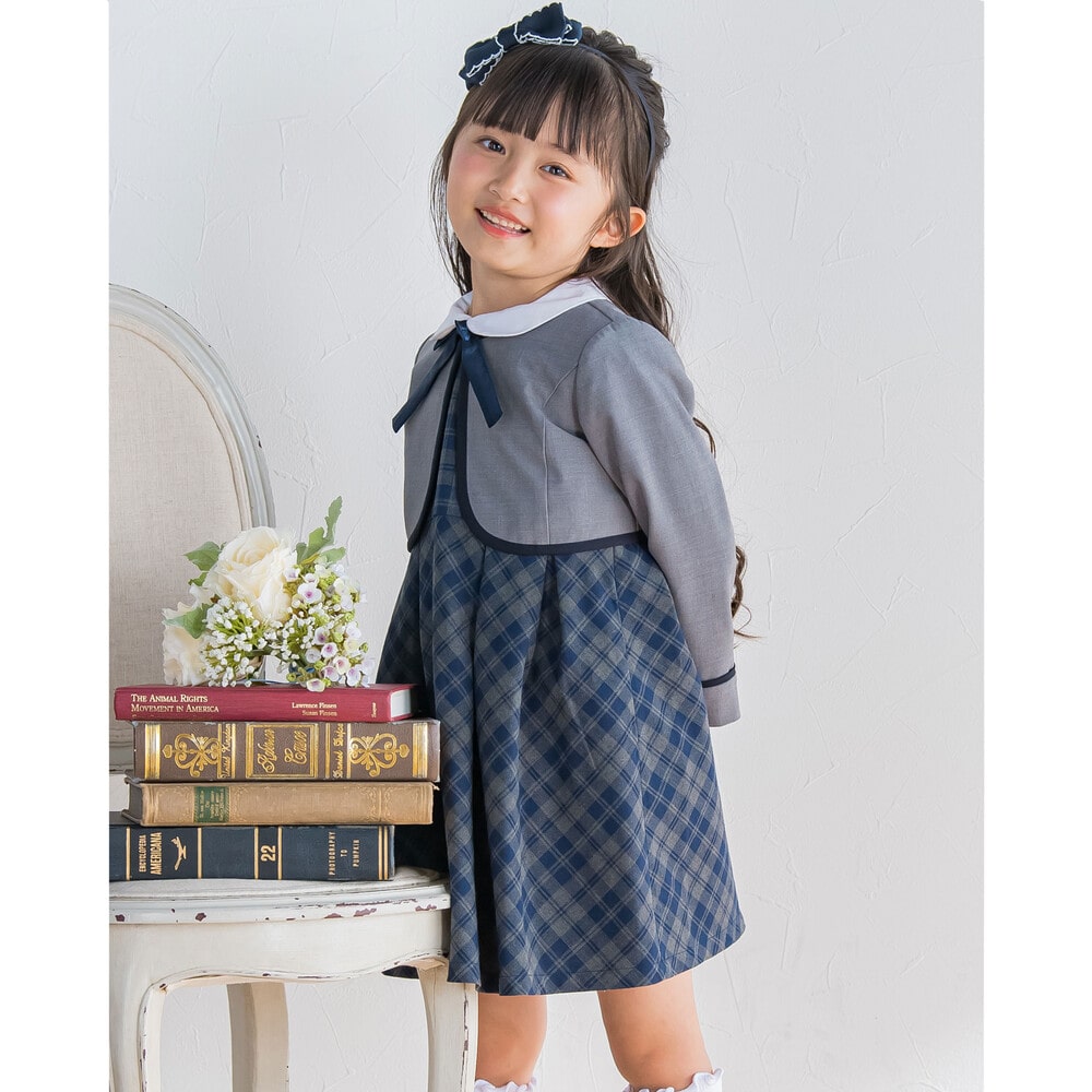 フォーマル チェック ワンピース ノーカラー ジャケット 2点 セット (110~130cm)(110cm ネイビー系): セット【女の子 ・男の子の子ども服と言えば】フォーマル チェック ワンピース ノーカラー ジャケット 2点 セット (110~130cm)(110cm ネイビー系):  セット【女の子 ...