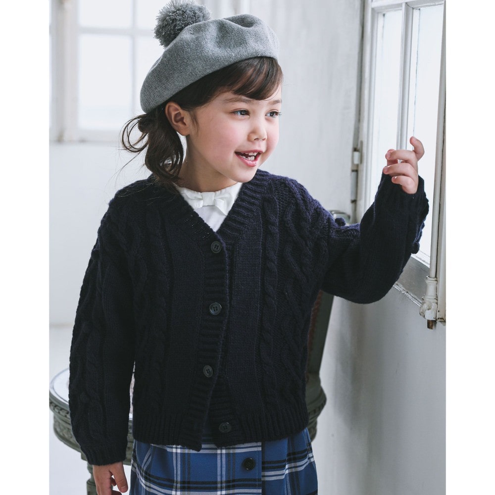 ニットカーディガン　90cm ジュエル風ボタン縁スカラップニットカーディガン(90~130cm)(90cm