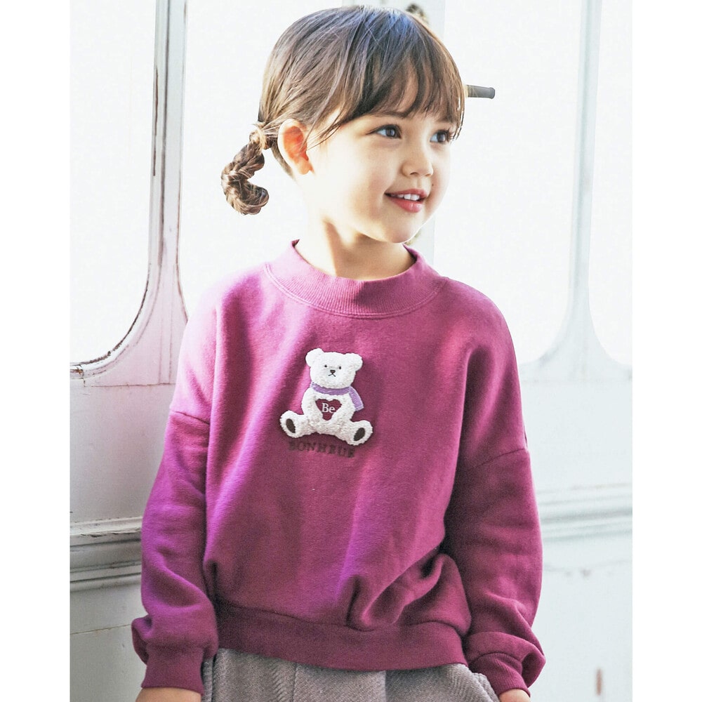 サガラ刺繍 クマ ワッペン ドロップ ショルダー 長袖 トレーナー 80 150cm 80cm ピンク トップス 子供服べべの公式通販サイト Bebe Mall