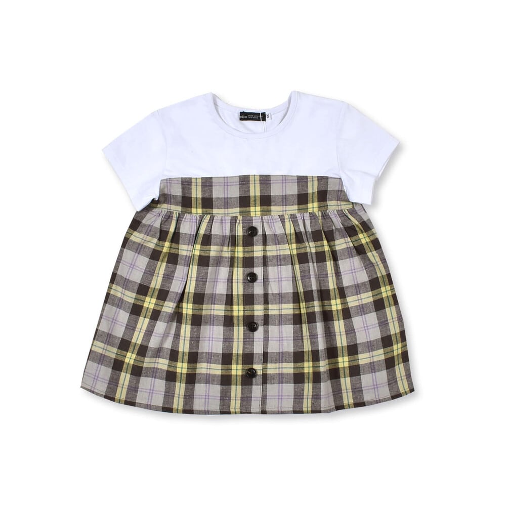 お揃い リネン 混 チェック 切り替え Tシャツ 90 150cm 90cm イエロー系 トップス 子供服べべの公式通販サイト Bebe Mall