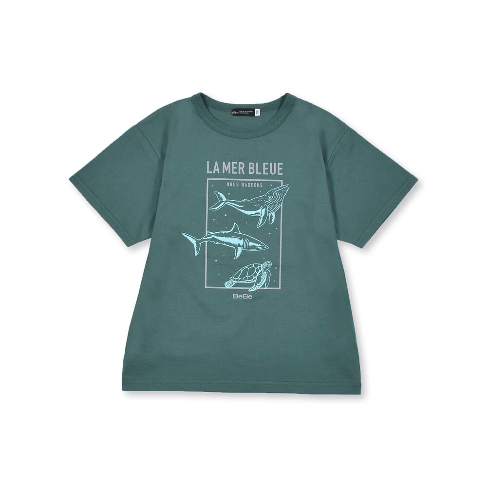 【美品】BAPEKIDS サメデザインTシャツと迷彩ショーツセット 130正規品 クジラ サメ ウミガメ アニマル プリント ビッグ Tシャツ (90~150cm