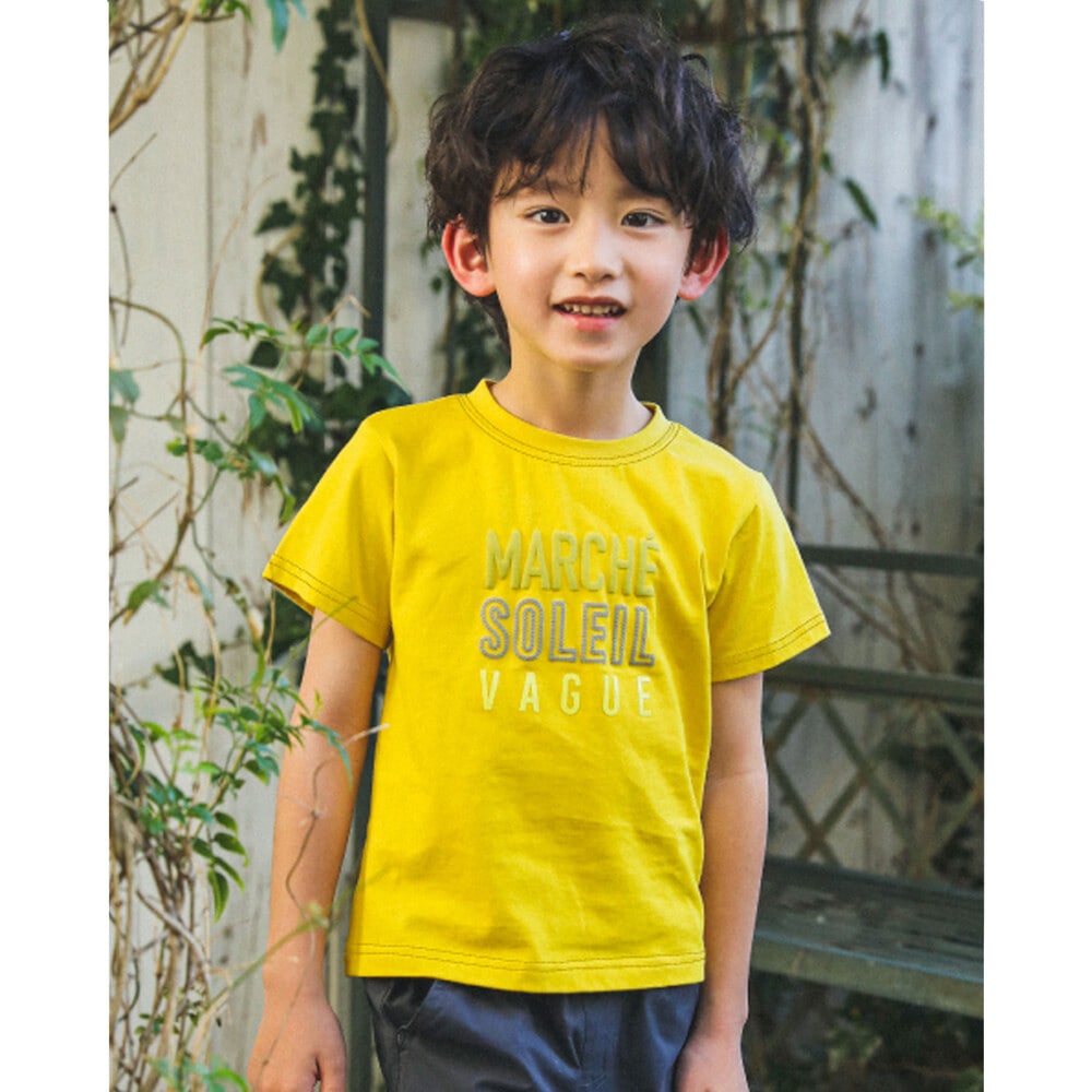 シンプルな子供服】おしゃれな男の子のロゴTシャツ ブルー 100cm