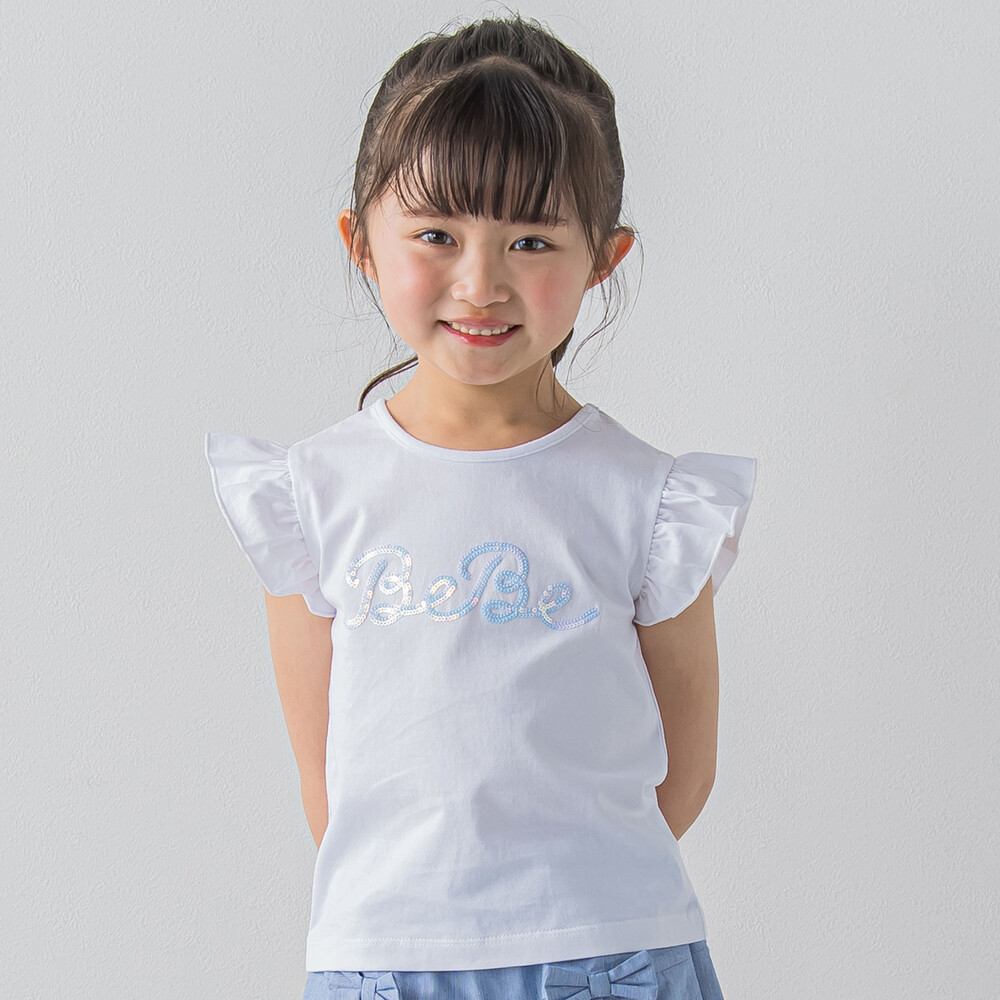 スパンコールロゴプリント Tシャツ(100~150cm)(100cm ホワイト): トップス【べべモール公式】-子供服べべの公式通販サイト 「BEBE  MALL」