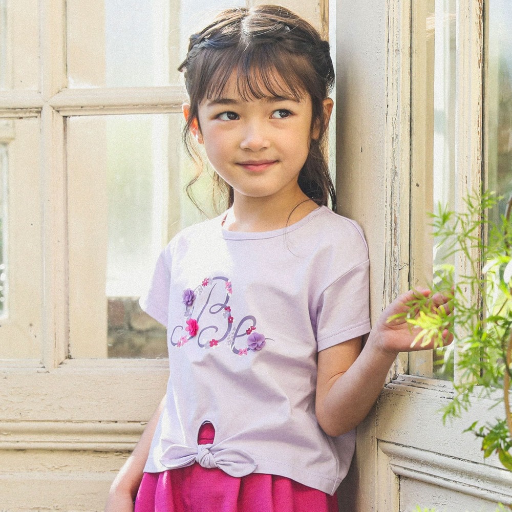 フラワーロゴプリント裾結びTシャツ(90~150cm)(90cm パープル): トップス【女の子・男の子の子ども服と言えば】フラワーロゴプリント裾結び Tシャツ(90~150cm)(90cm パープル): トップス【女の子・男の子の子ども服と言えば】-子供服べべの公式通販サイト 「BEBE MALL  ...