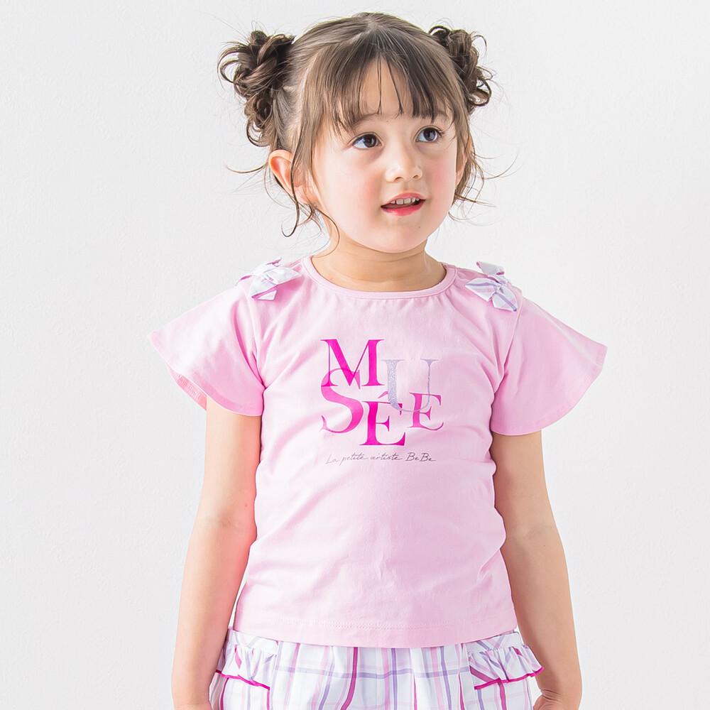 お揃い】チェック肩リボンフレア袖Tシャツ(90~150cm)(90cm ピンク):  トップス【女の子・男の子の子ども服と言えば】【お揃い】チェック肩リボンフレア袖Tシャツ(90~150cm)(90cm ピンク):  トップス【女の子・男の子の子ども服と言えば】-子供服べべの公式通販サイト 「BEBE ...