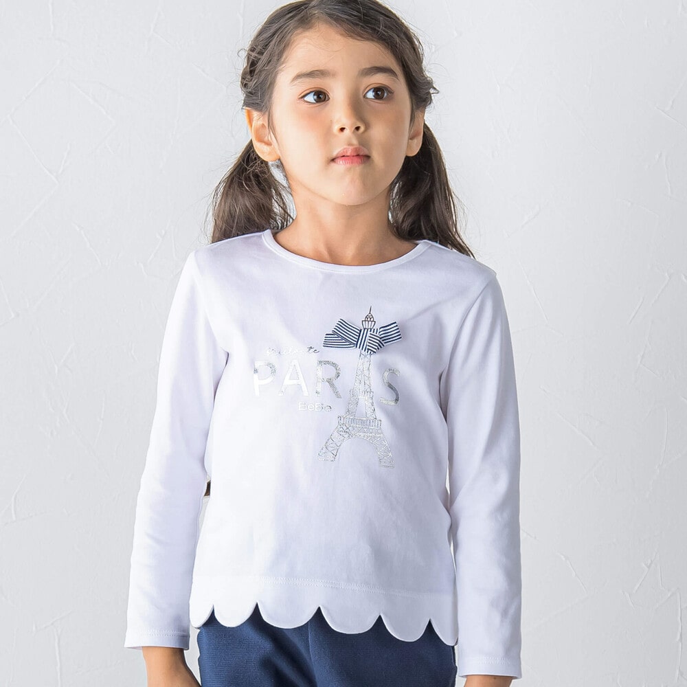 エッフェル塔プリントスカラップTシャツ(90~150cm)(90cm パープル