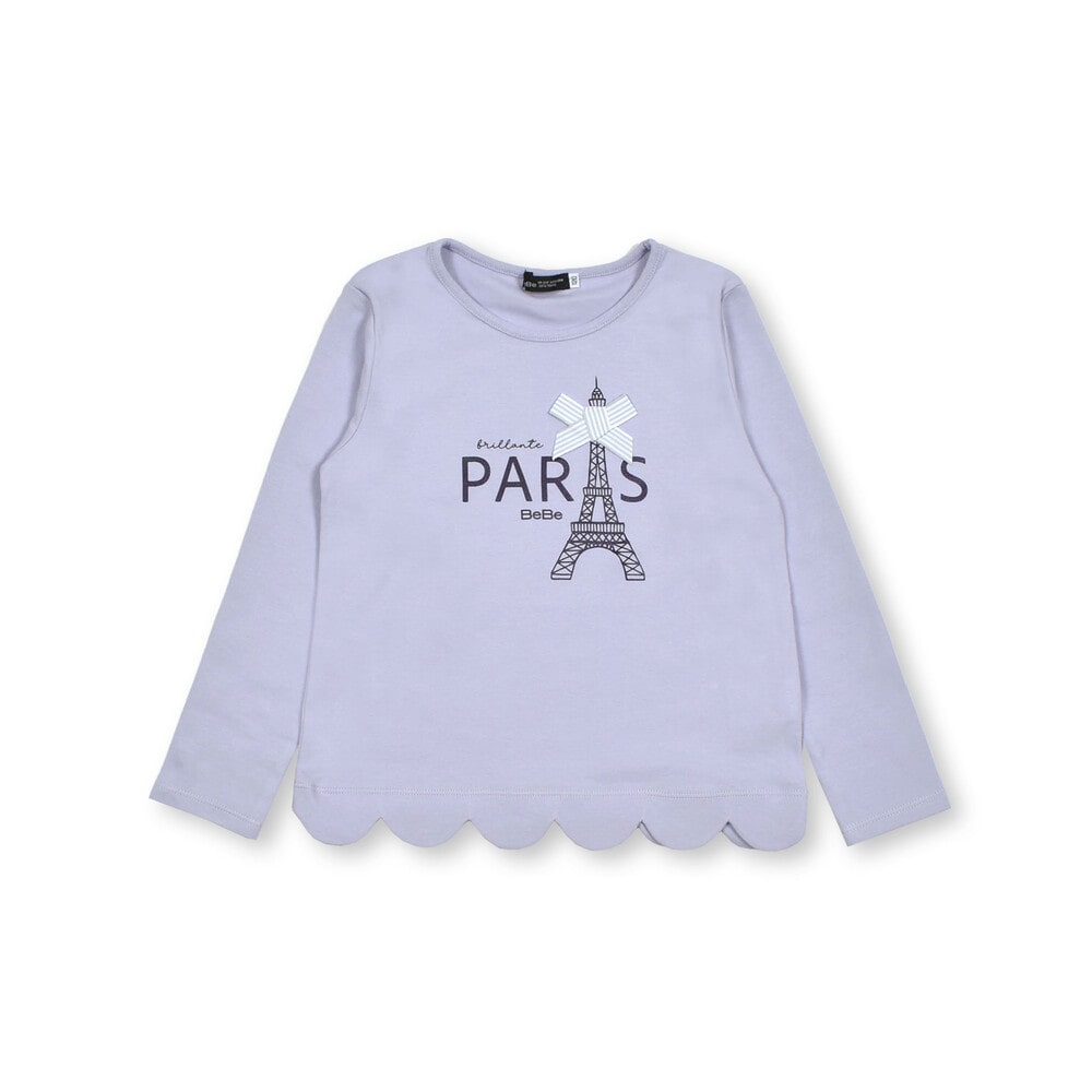 エッフェル塔プリントスカラップTシャツ(90~150cm)(90cm パープル