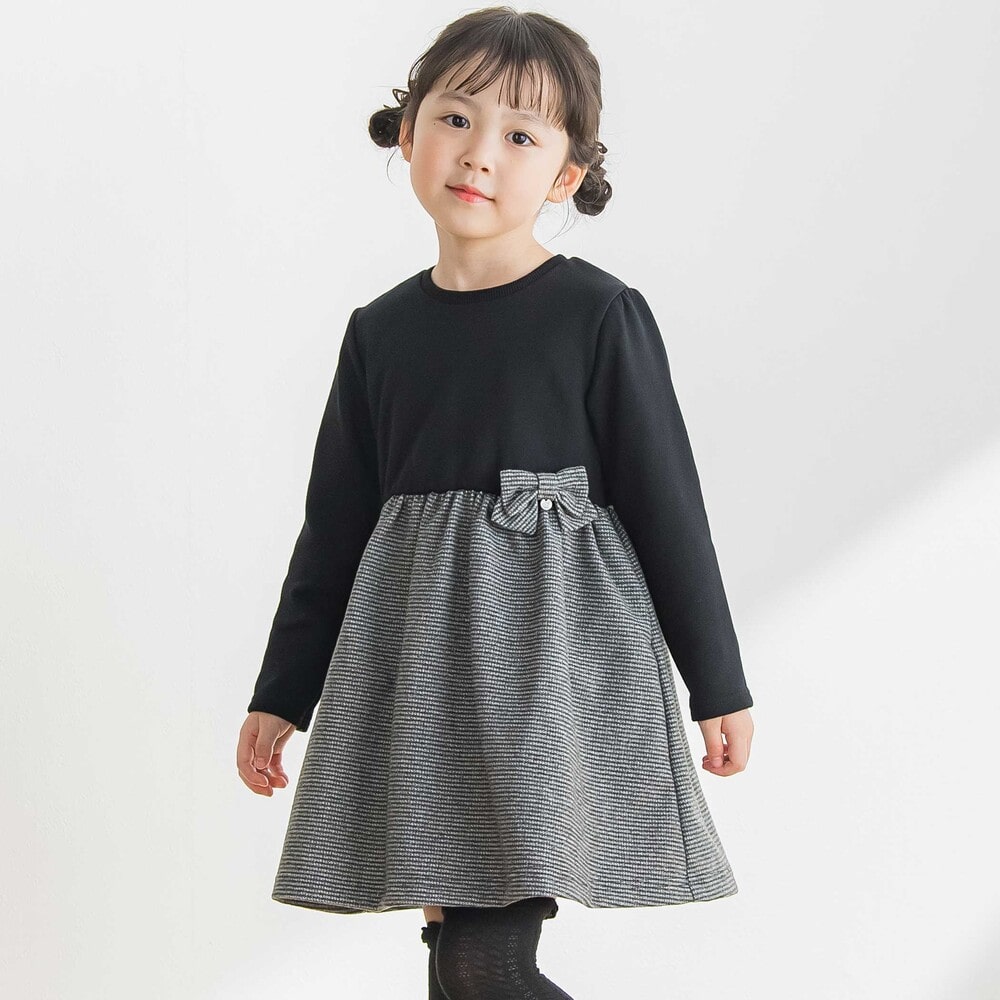 限定商品】千鳥格子切り替えワンピース(95～160cm)(95cm ブラック系