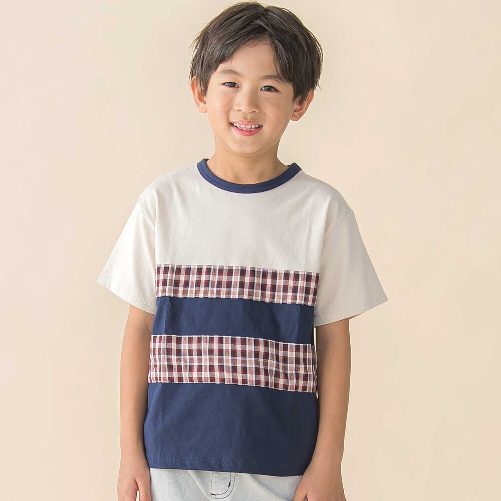 チェック切り替え天竺半袖Tシャツ