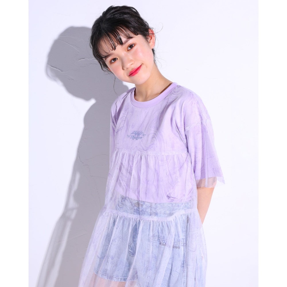 子供服べべの公式通販サイト Bebe Mall ニコ プチ掲載 マーブル柄 チュール Tシャツ ワンピース 130 160cm 130cm パープル ワンピース ベベ モール オフィシャルオンラインストア