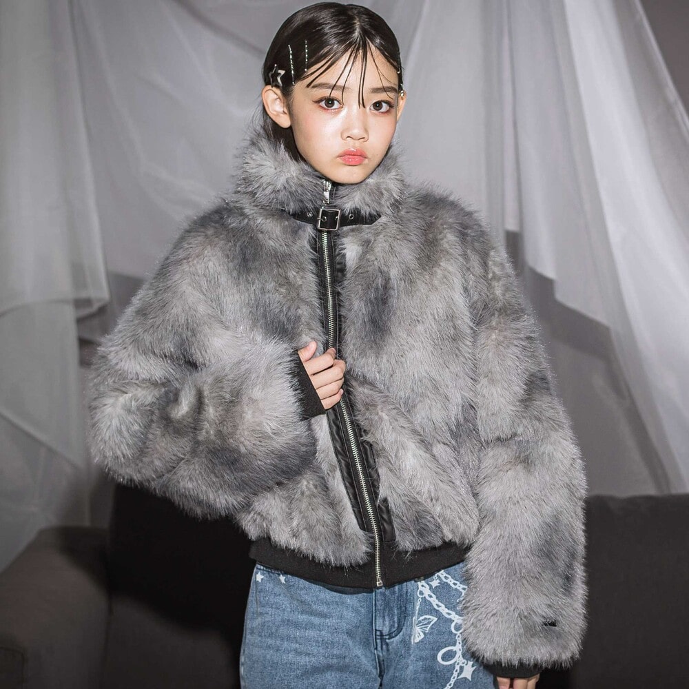 BEBE ベベ アウター ミックスファーアウター(130~160cm)(130cm グレー): ジャケット