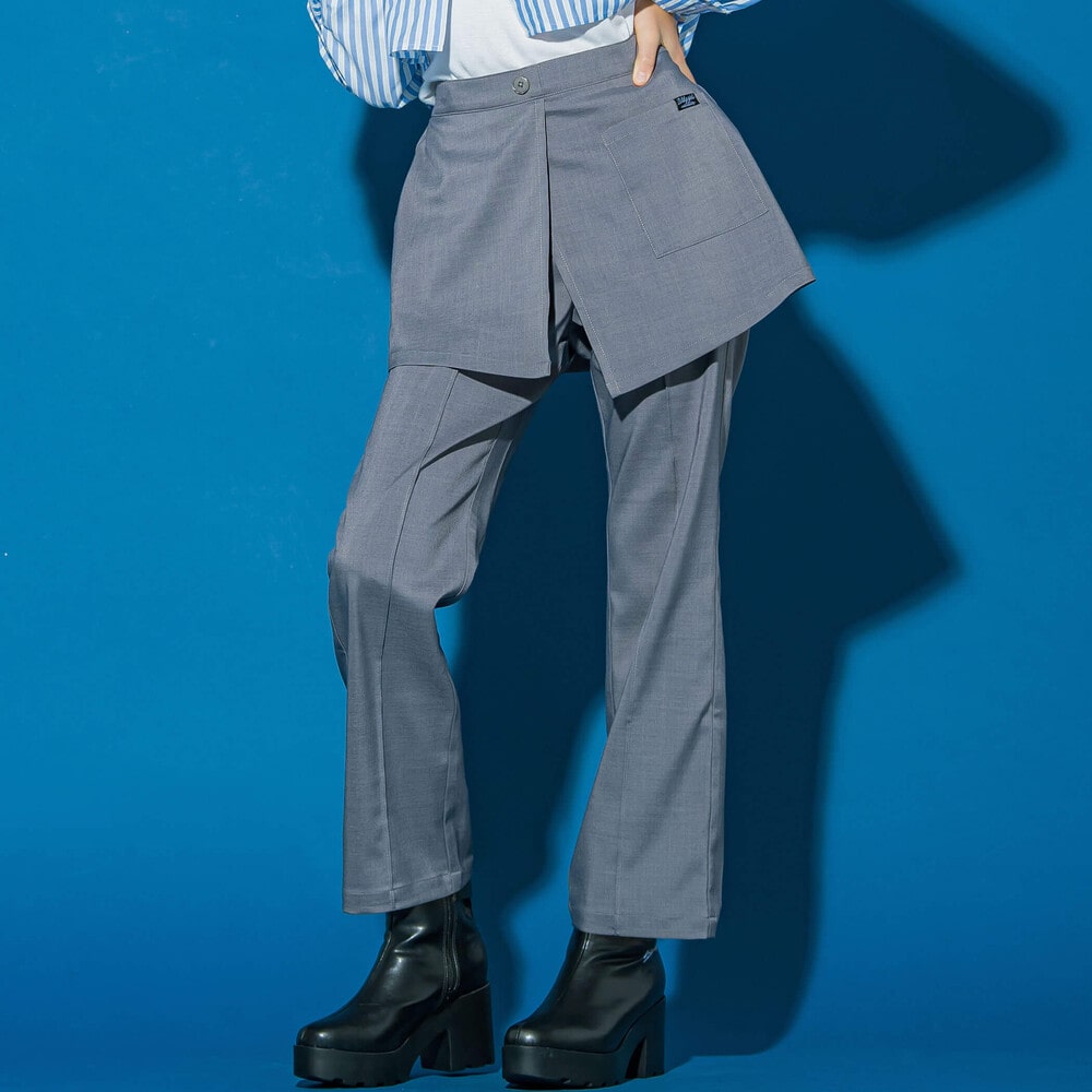 ニコ☆プチ 掲載 】スカートレイヤードパンツ(130~160cm)(130cm グレー