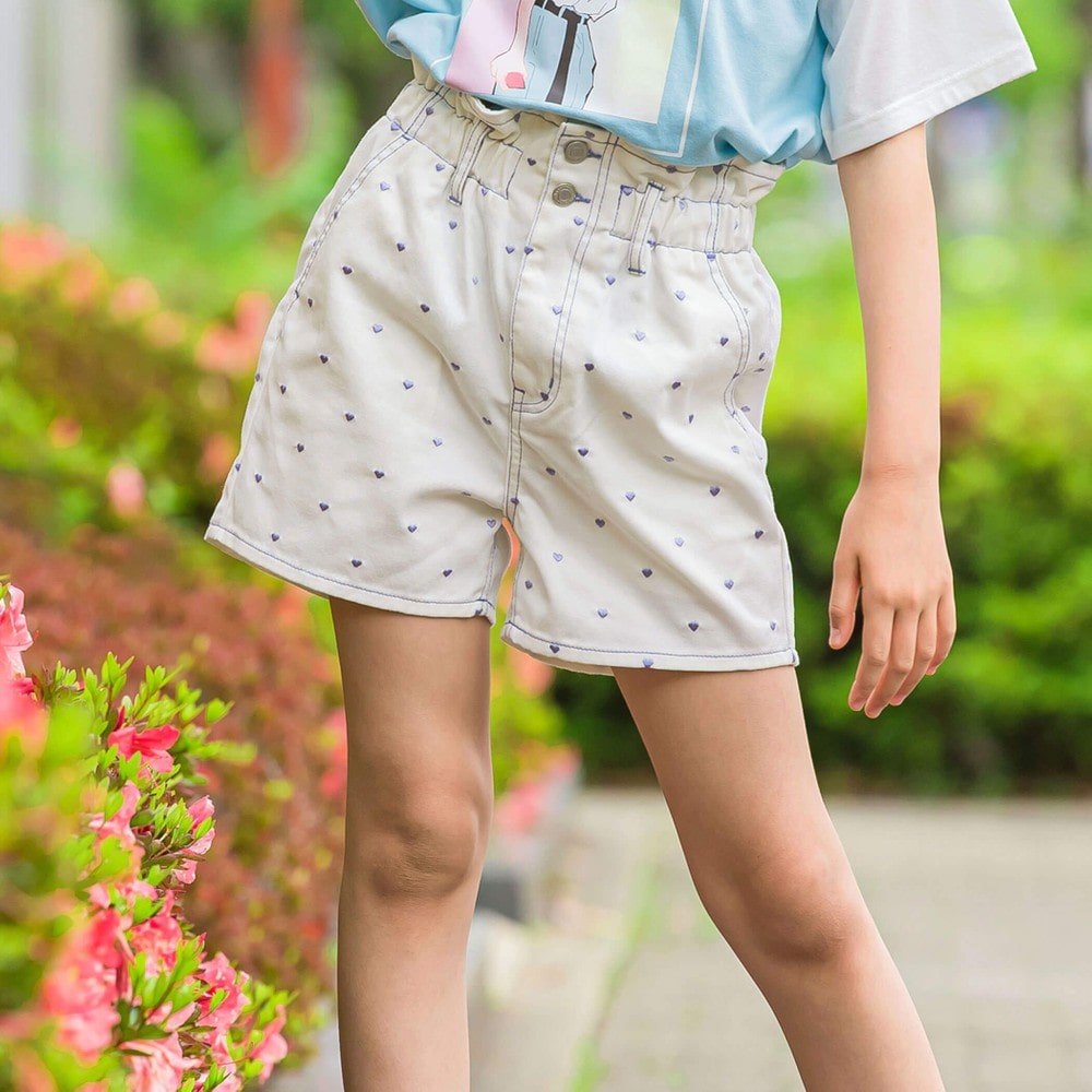 ハート刺繍ショートパンツ(130~160cm)(130cm ホワイト系): ボトム【女の子・男の子の子ども服と言えば】-子供服べべの公式通販サイト  「BEBE MALL」