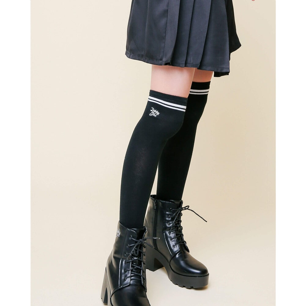 ニコ プチ掲載 ライン入り ニーハイ ソックス 19 24cm 19 21cm ブラック レッグウエア 子供服べべの公式通販サイト Bebe Mall