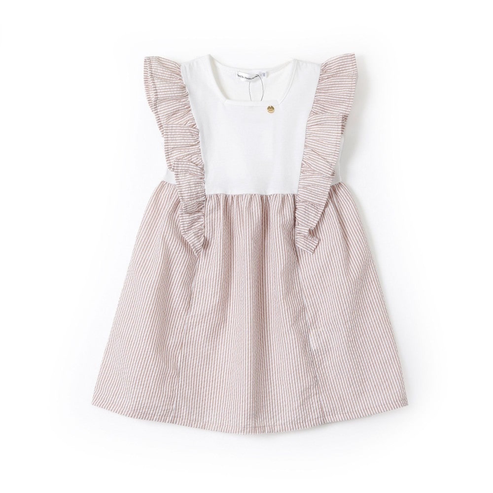 Bebe べべ Bebe Mall Official Online Storeスクエアネック ストライプ フリル ワンピース 80 150cm 80cm ブラウン系 ワンピース ベベ モール オフィシャルオンラインストア