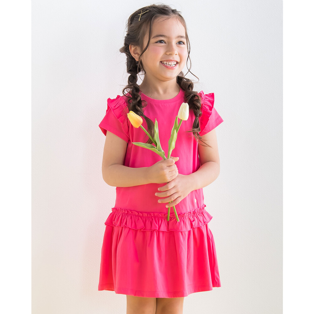 フリル 切り替え コットン カットソー ワンピース (95~150cm)(95cm ピンク): ワンピース-子供服べべの公式通販サイト 「BEBE  MALL」