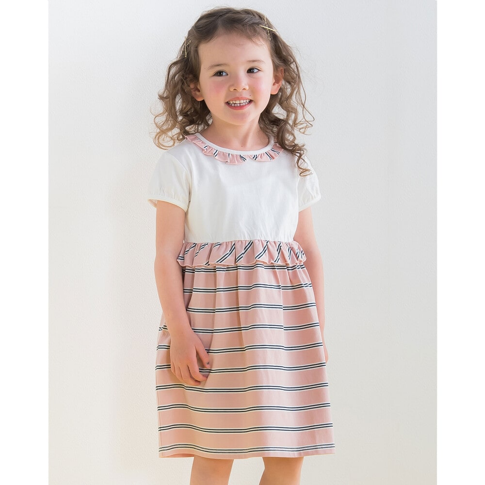 お揃い 3色 ボーダー 切り替え フリル コットン ワンピース 95 150cm 95cm ピンク系 ワンピース 子供服べべの公式通販サイト Bebe Mall