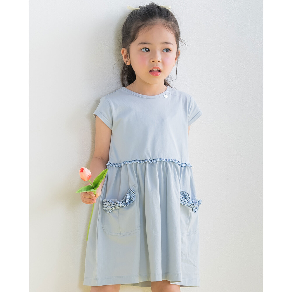 カットソー ギンガム フリル リボン ワンピース 95 150cm 95cm ブルー ワンピース 子供服べべの公式通販サイト Bebe Mall