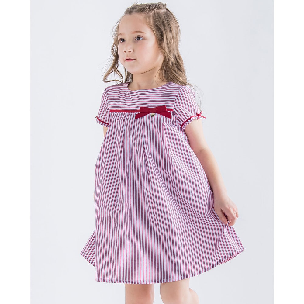 キッズ服女の子用(90cm~)新品　ストライプリボンワンピース（110 cm)