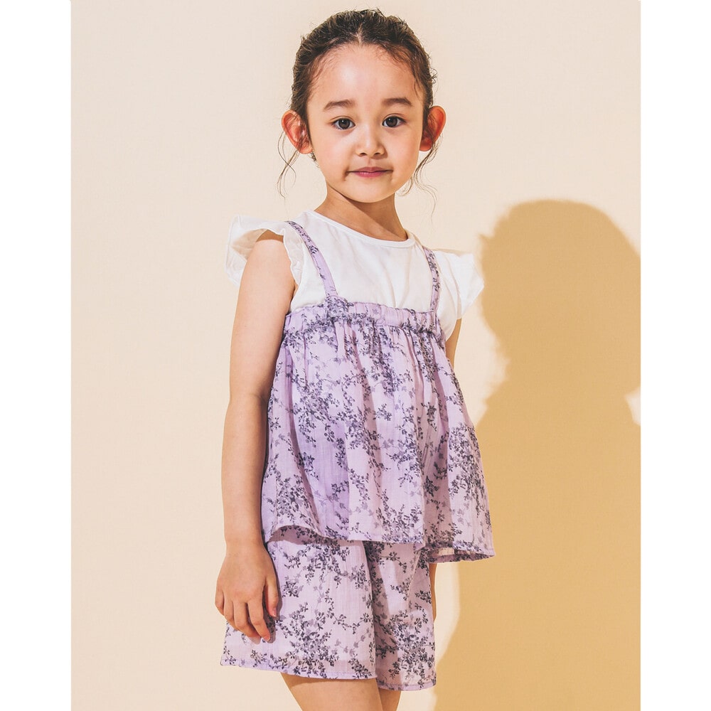 ガーゼ 素材 花柄 セットアップ + Tシャツ セット (95~130cm)