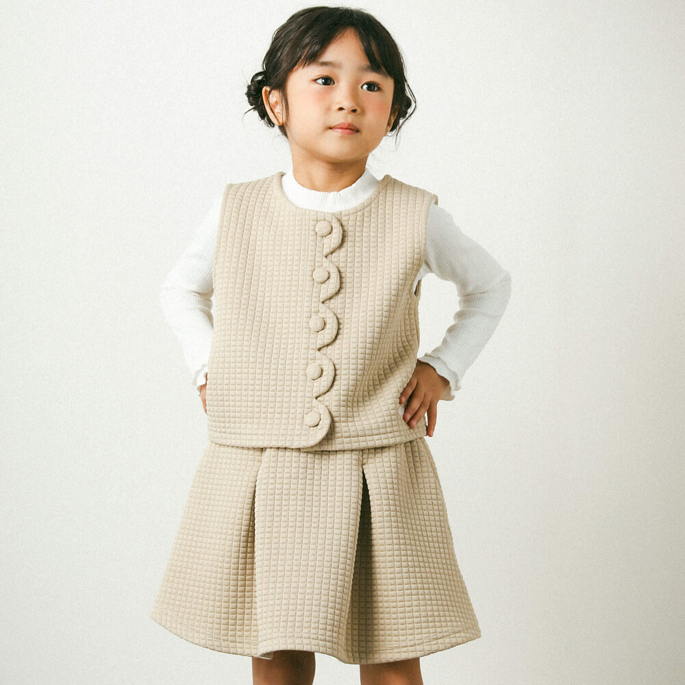 格子キルトジャガードベスト＋スカートセット(95~150cm)(95cm ベージュ): セット【女の子 ・男の子の子ども服と言えば】格子キルトジャガードベスト＋スカートセット(95~150cm)(95cm ベージュ): セット【女の子・男の子の子ども服と言えば】-子供服べべの公式通販サイト  ...