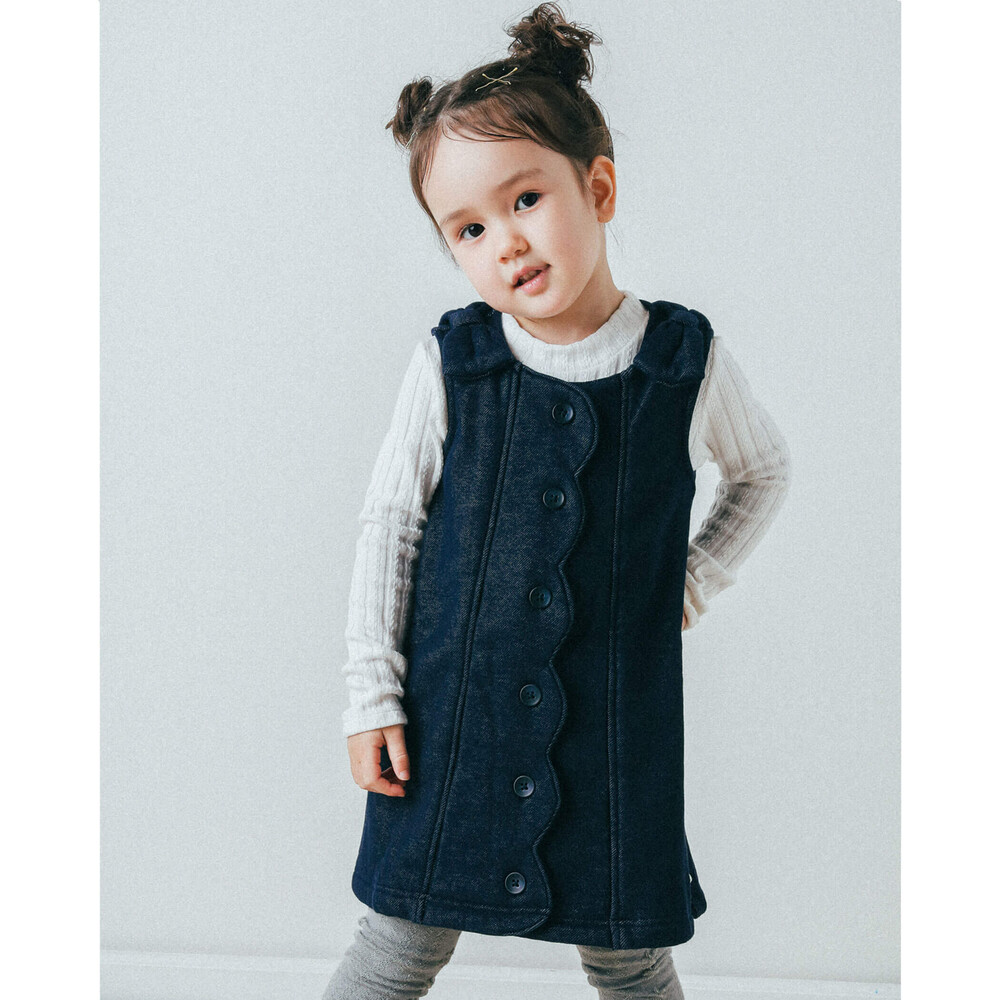 センター スカラップ 肩 リボン デニム ジャンパースカート 80 150cm 80cm ネイビー ワンピース 子供服べべの公式通販サイト Bebe Mall
