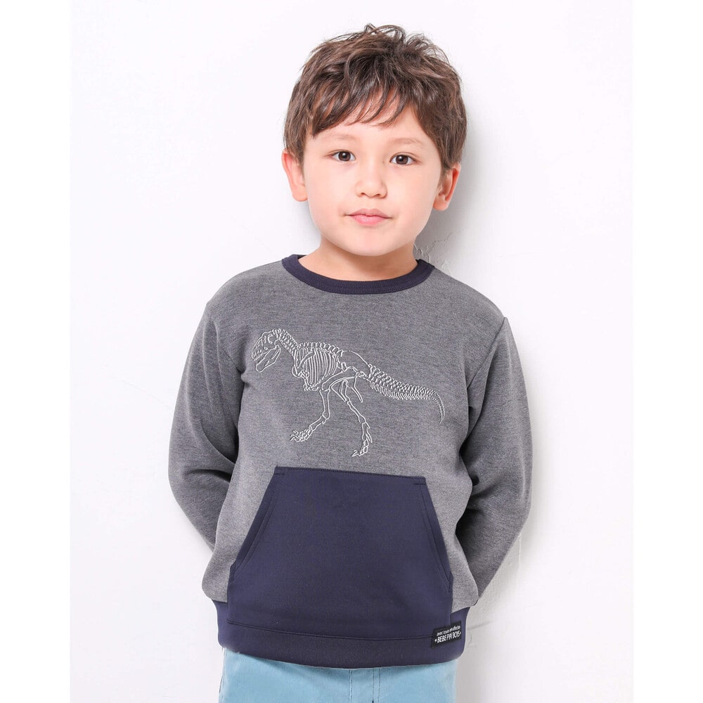 恐竜 プリント ポケット トレーナー 80 150cm 80cm グレー トップス 子供服べべの公式通販サイト Bebe Mall