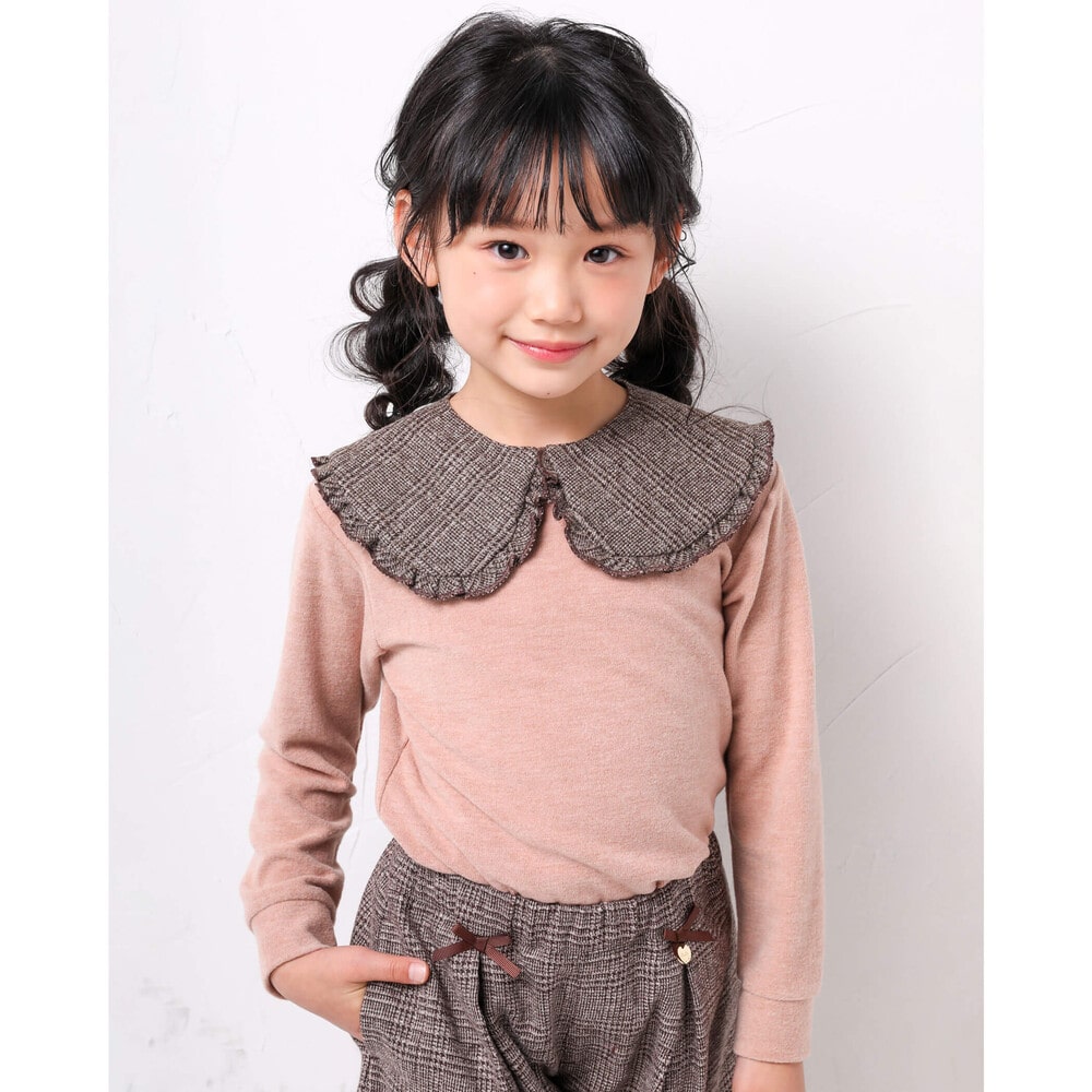 チェック柄 付け襟 フリース Tシャツ 95 150cm 95cm ブラウン系 トップス 子供服べべの公式通販サイト Bebe Mall