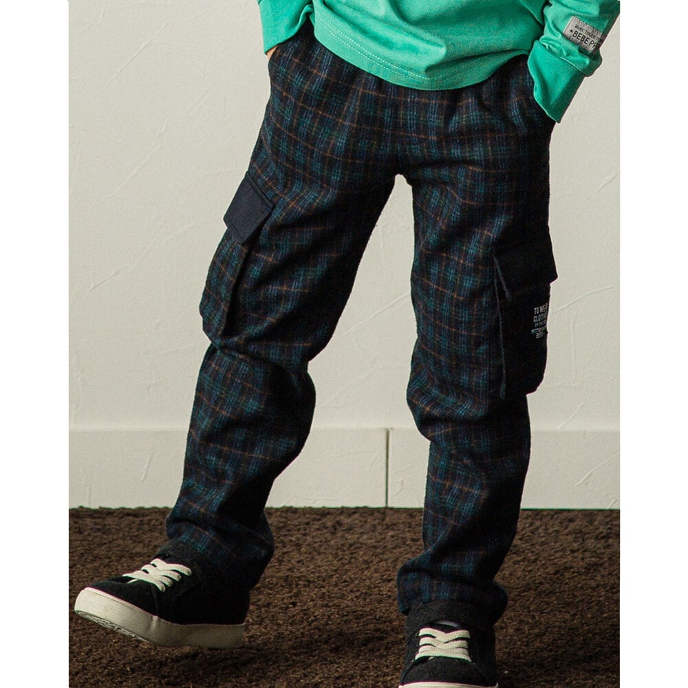 ネル チェック カーゴ ロング パンツ (95~150cm)(95cm ネイビー系): ボトム-子供服べべの公式通販サイト 「BEBE MALL」