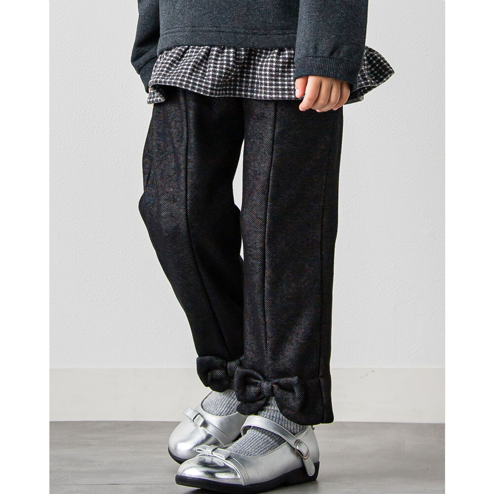 デニム ニット 裾 リボン ロング パンツ (95~150cm)(95cm ネイビー): ボトム-子供服べべの公式通販サイト 「BEBE MALL」
