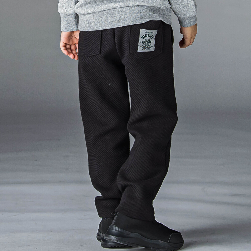 斜めボンディングロングパンツ(95~150cm)(95cm ブラック): ボトム 