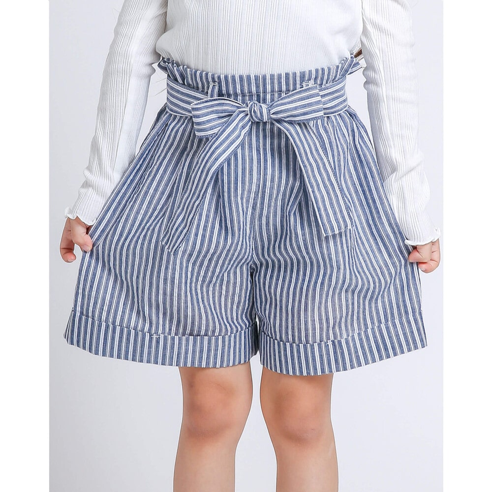 お揃い リボン ベルト ストライプ キュロット パンツ 95 150cm 95cm ネイビー系 ボトム 子供服べべの公式通販サイト Bebe Mall