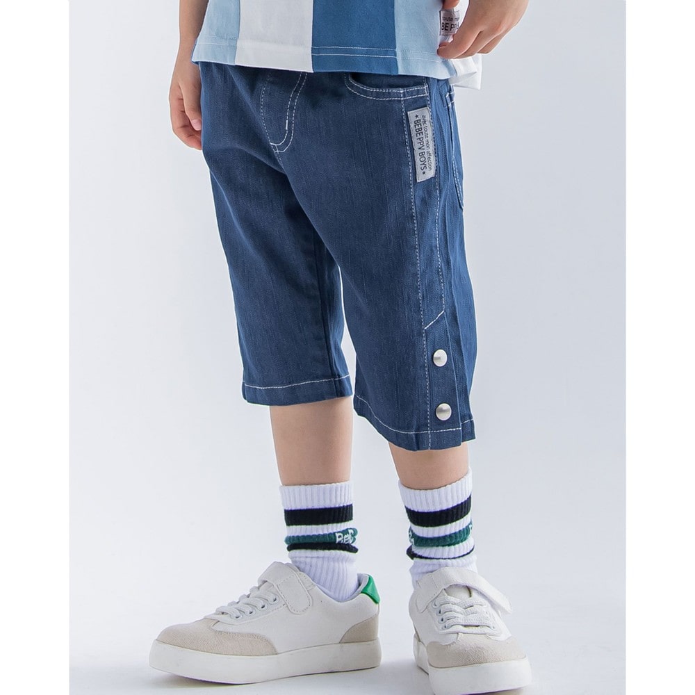 ストレッチ デニム スナップ ハーフパンツ (95~150cm)(95cm ネイビー): ボトム【女の子・男の子の子ども服と言えば】ストレッチ デニム  スナップ ハーフパンツ (95~150cm)(95cm ネイビー): ボトム【女の子・男の子の子ども服と言えば】-子供服べべの公式通販サイト  「BEBE ...