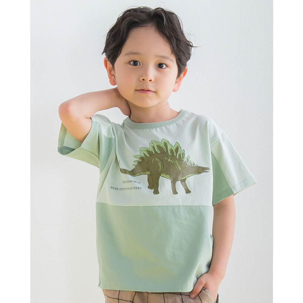 配色 切り替え 恐竜 プリント コットン Tシャツ 95 150cm 95cm グリーン系 トップス 子供服べべの公式通販サイト Bebe Mall