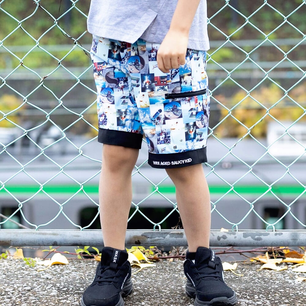 お揃い】5.5分丈グラフィックポケットサテンストレッチパンツ